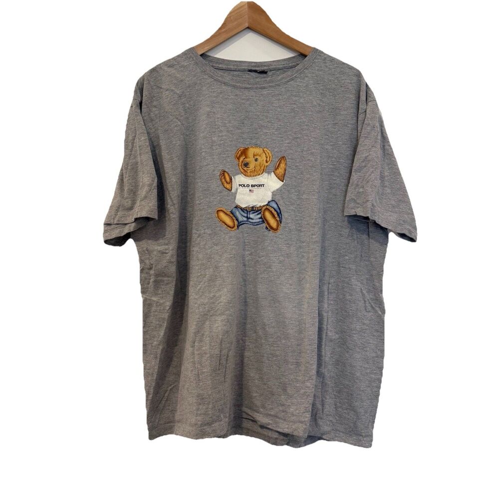 Ralph Lauren Polo Sport Bear Vintage Mens T-Shirt 90's Sitting Bear Grey Size XL